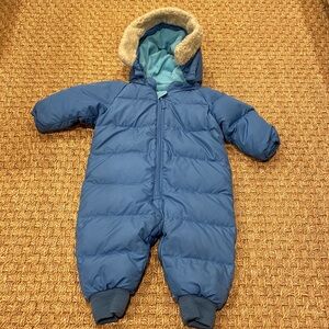 LL Bean Down Snowsuit Bunting Size 3-6 Months Baby infant Blue hood goose down